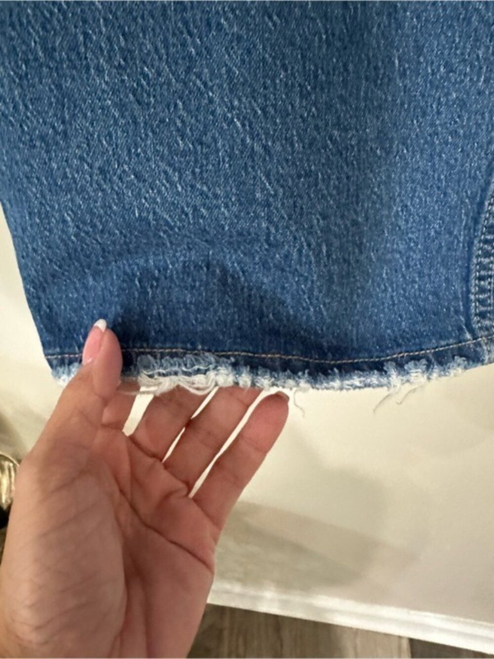 Universal Thread Denim Midi Skirt Size 2 High Rise Front Slit Raw Hem Distressed - Picture 7 of 12